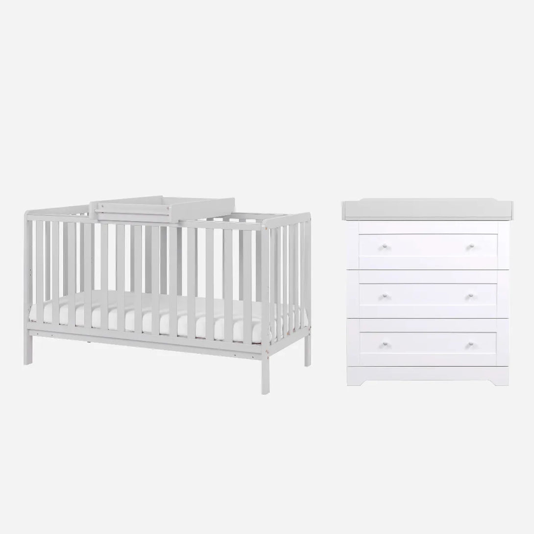 Tutti Bambini Dove Grey Malmo Cot Bed with Rio Furniture 2 piece Set White / Dove Grey