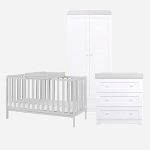 Tutti Bambini Dove Grey Malmo Cot Bed with Rio Furniture 3-Piece Set - White / Dove Grey