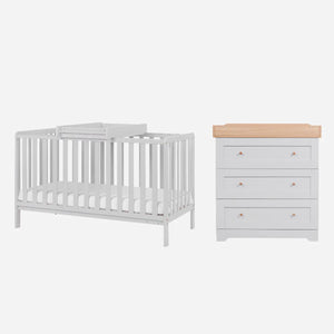 Tutti Bambini Dove Grey Malmo Cot Bed with Rio Furniture 2 Piece Set - Dove Grey / Oak