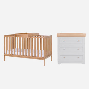 Tutti Bambini Oak Malmo Cot Bed with Rio Furniture 2-Piece Set - Dove Grey/Oak