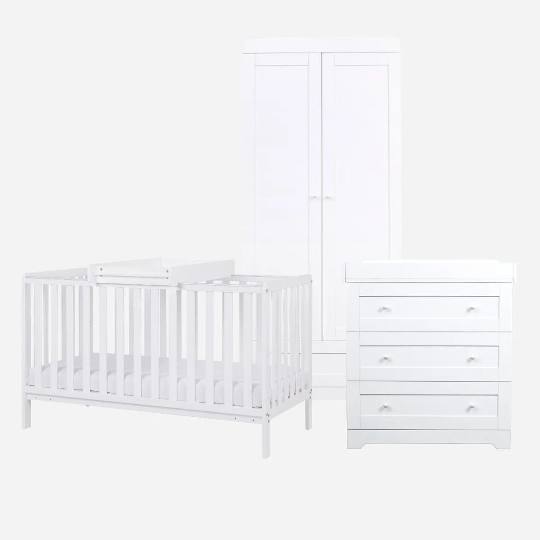 Tutti Bambini White Malmo Cot Bed with Rio Furniture 3-Piece Set - White