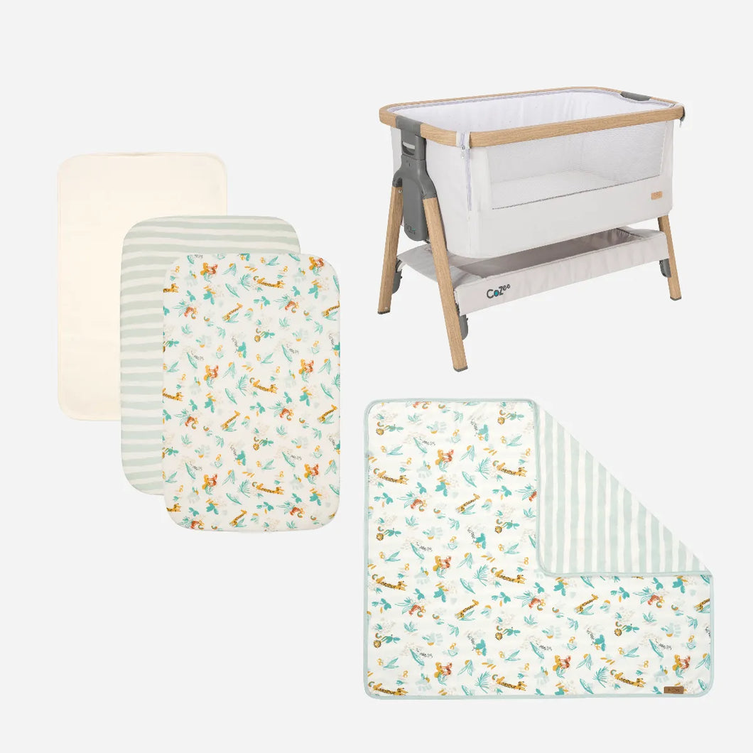 Tutti Bambini CoZee Bedside Crib - Sterling Silver - Run Wild Starter Pack & Protector