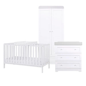 Tutti Bambini Malmo 6pc Bundle - Cot Bed / CTC/ SI70/ CC/ WR/ Shelves - Dove Grey/White